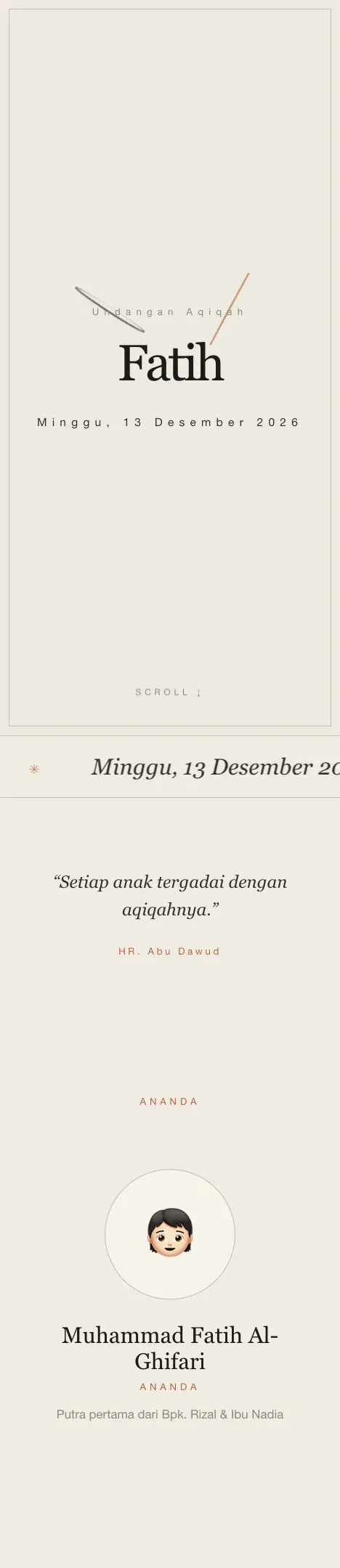 Pratinjau undangan Editorial Minimal — Aqiqah