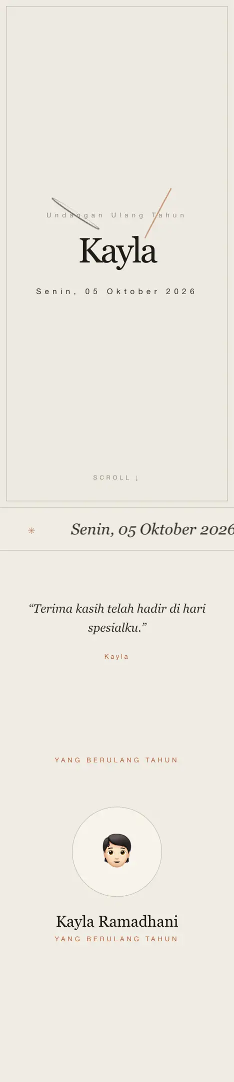 Pratinjau undangan Editorial Minimal — Ulang Tahun