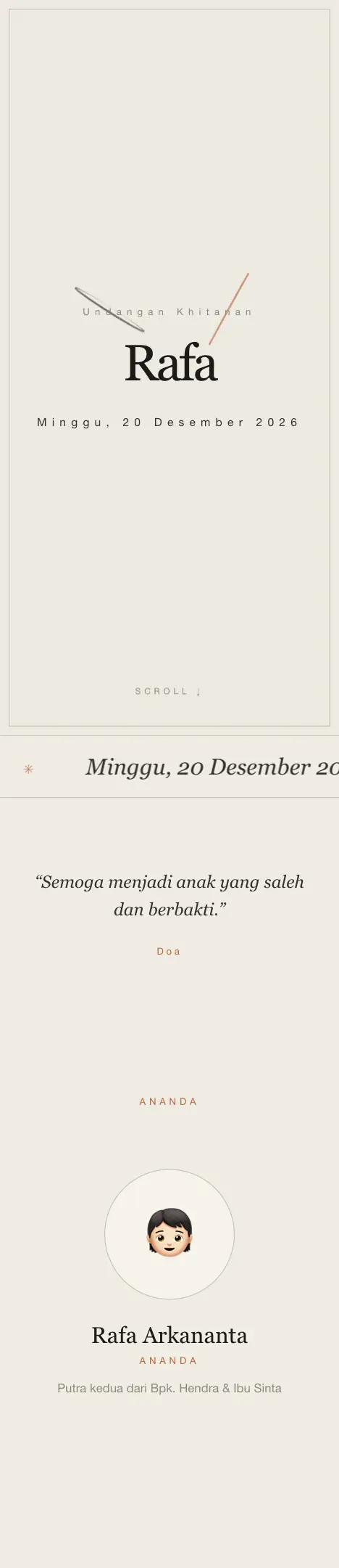 Pratinjau undangan Editorial Minimal — Khitanan